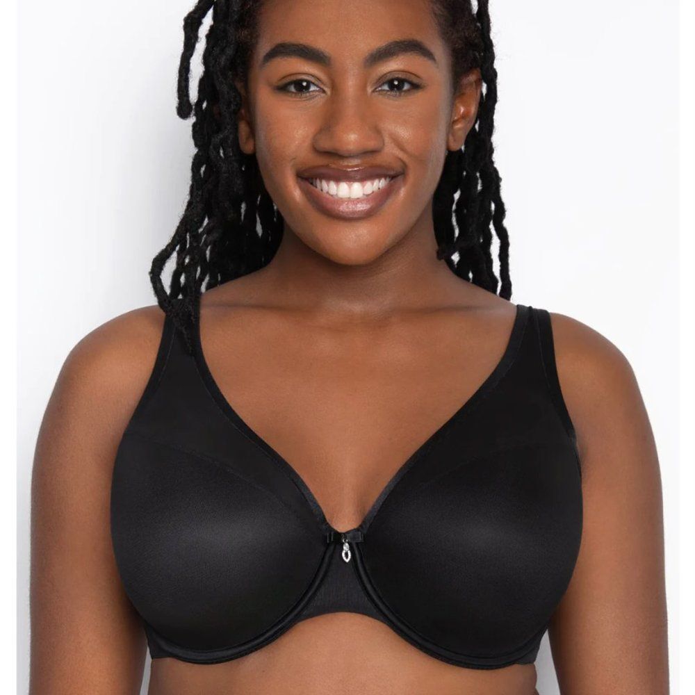 Curvy‎ Couture Black Sheer Mesh Plunge T-Shirt Underwire Bra Size 42G NEW